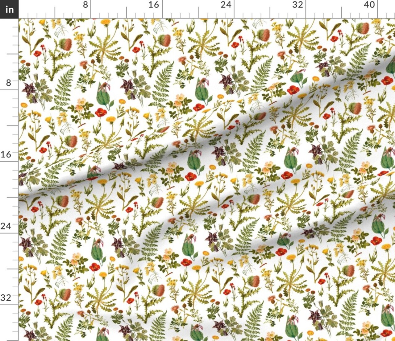 Vintage Botanical Wildflowers Small Florals Botanicals Woodland Flowers Spring Nature Art Illustration Custom Printed Fabric by Spoonflower Various Fabrics by the Yard or Fat Quarter